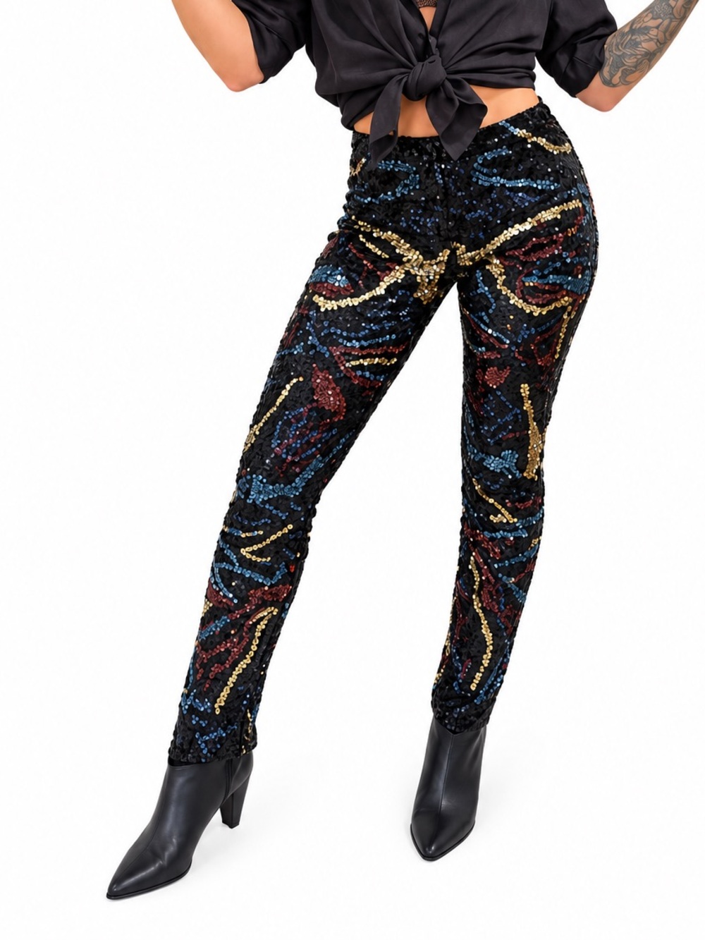 Zadig & Voltaire Pharell Deluxe Sequin Slim Pant in Black & Blue Size 34